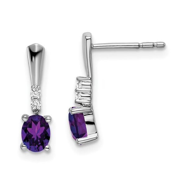 14k White Gold Oval Amethyst & Diamond Dangle Earrings,All Products : American Fashion Style Bags On Sale